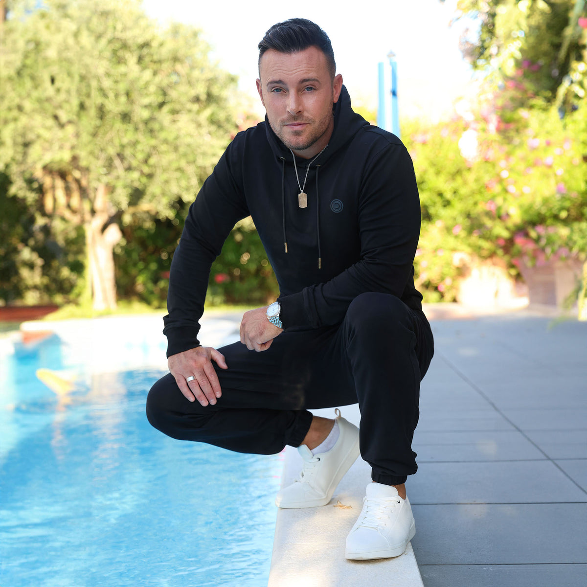 LB888B STRETCH FABRIC HOODIE BLACK