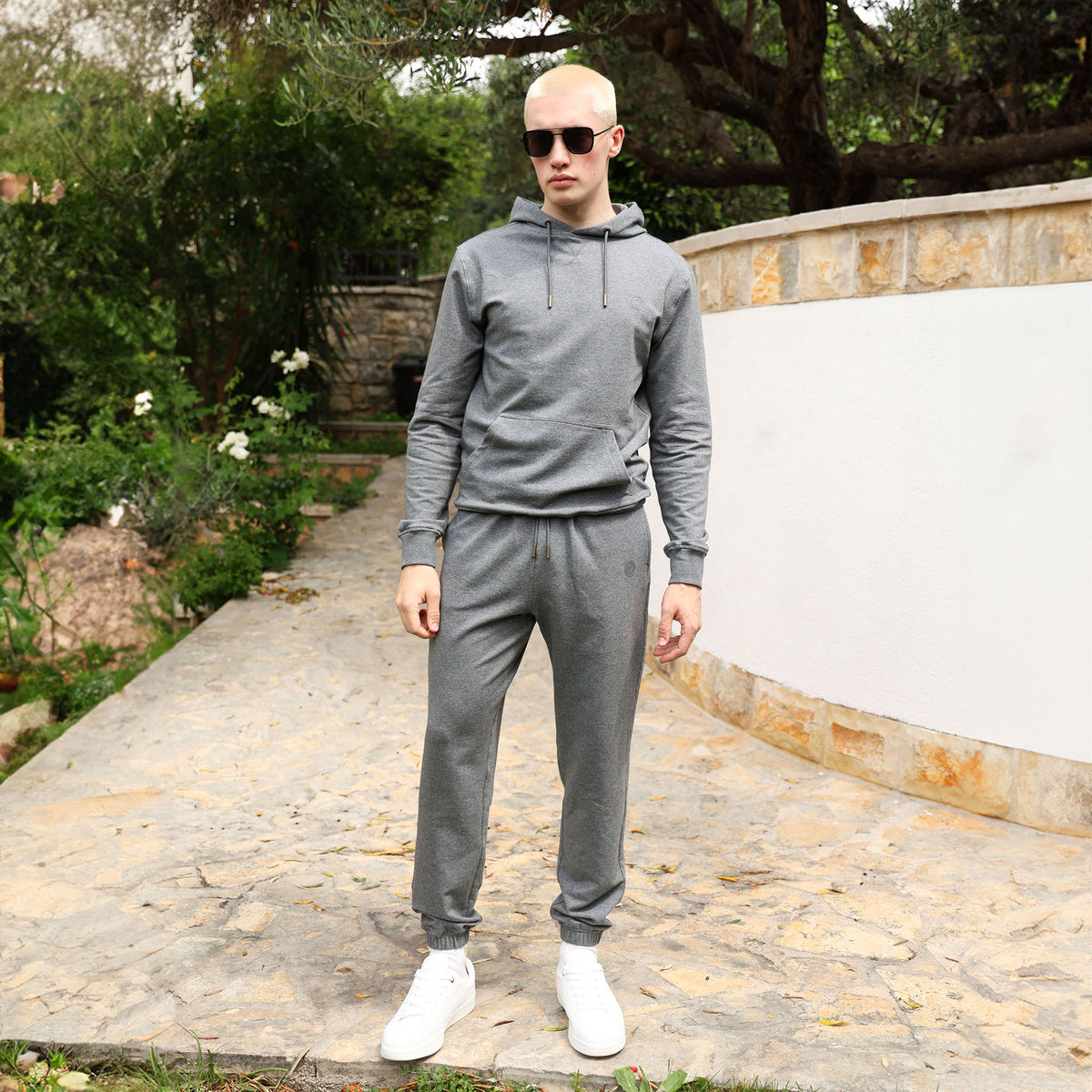 LB888G STRETCH FABRIC HOODIE GREY MARL