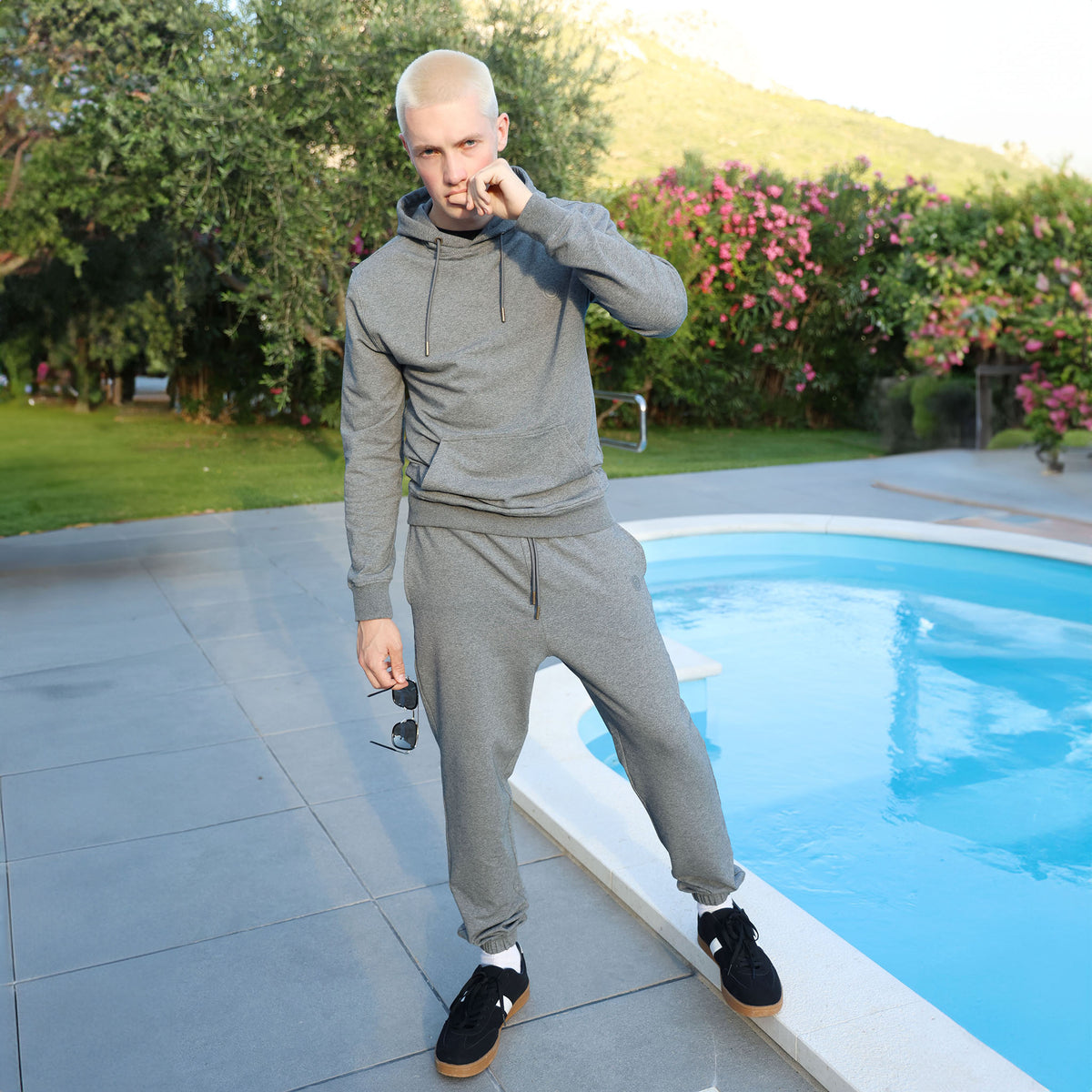 LB888G STRETCH FABRIC HOODIE GREY MARL