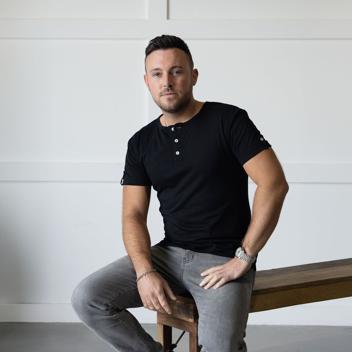 AW818B JERSEY HENLEY TEE BLACK