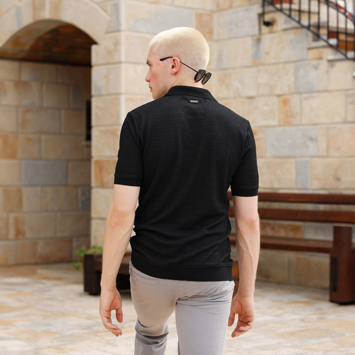 GC111B RETRO BOUCLE POLO SHIRT BLACK