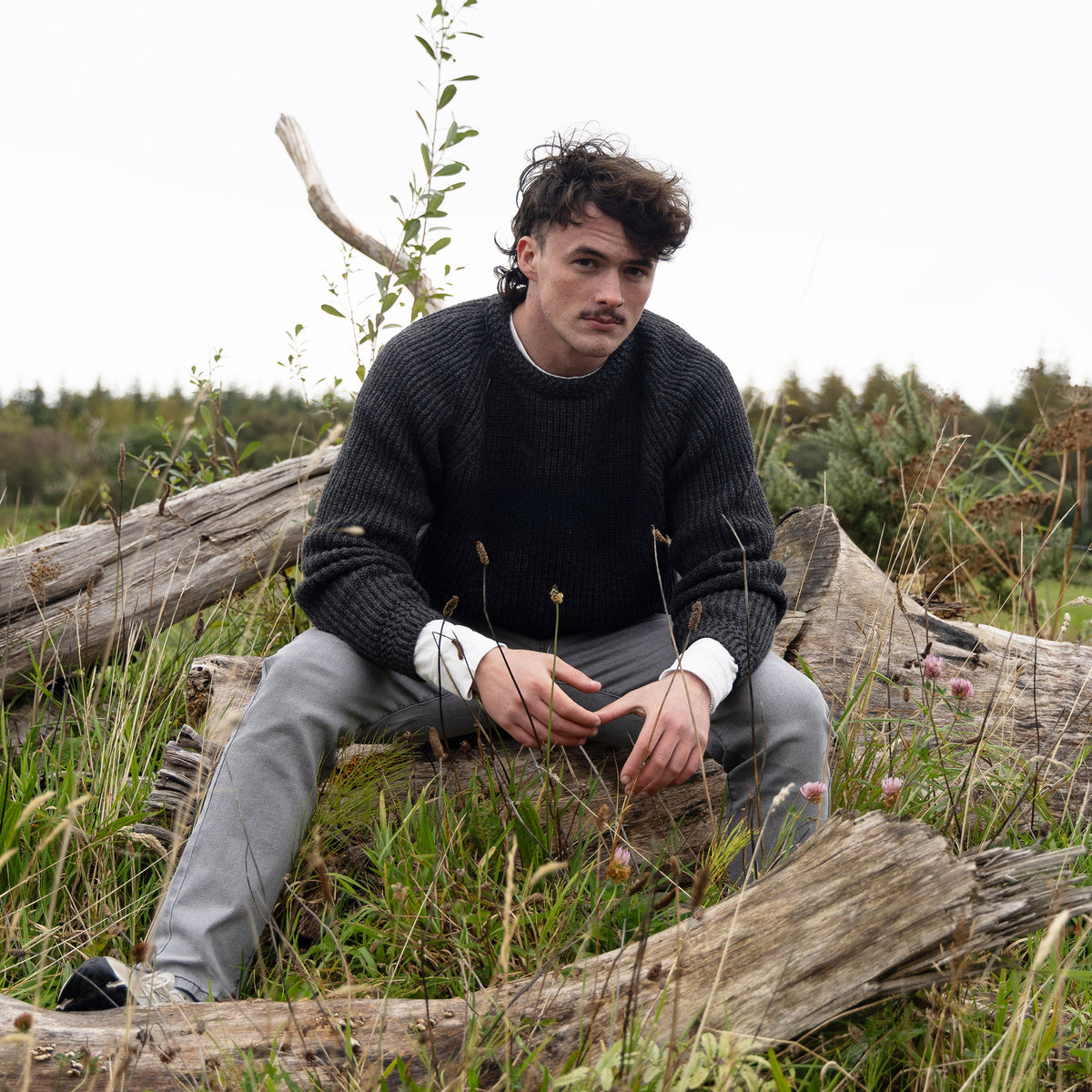 PK777CG MERINO WOOL FISHERMANS RIB OVERSIZE JUMPER CHARCOAL