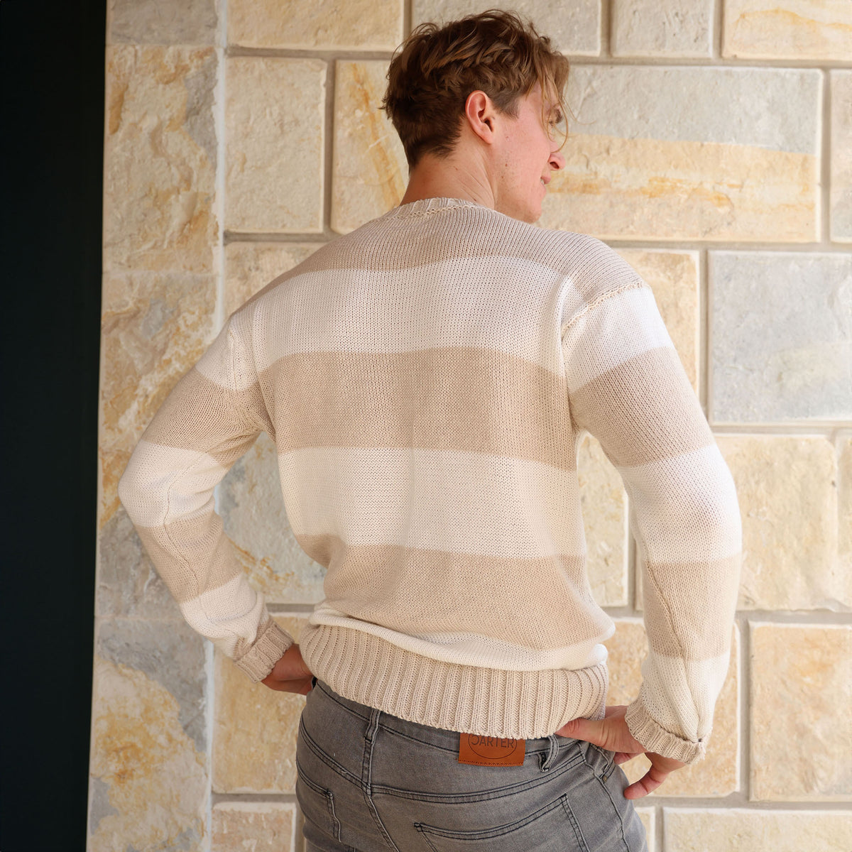 CS333B NAUTICAL STRIPE COTTON JUMPER BEIGE AND WHITE