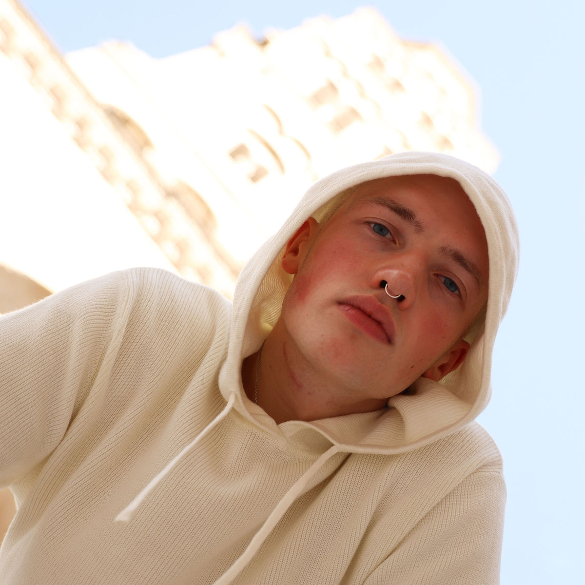 PB888C FINE KNIT COTTON HOODIE CREAM