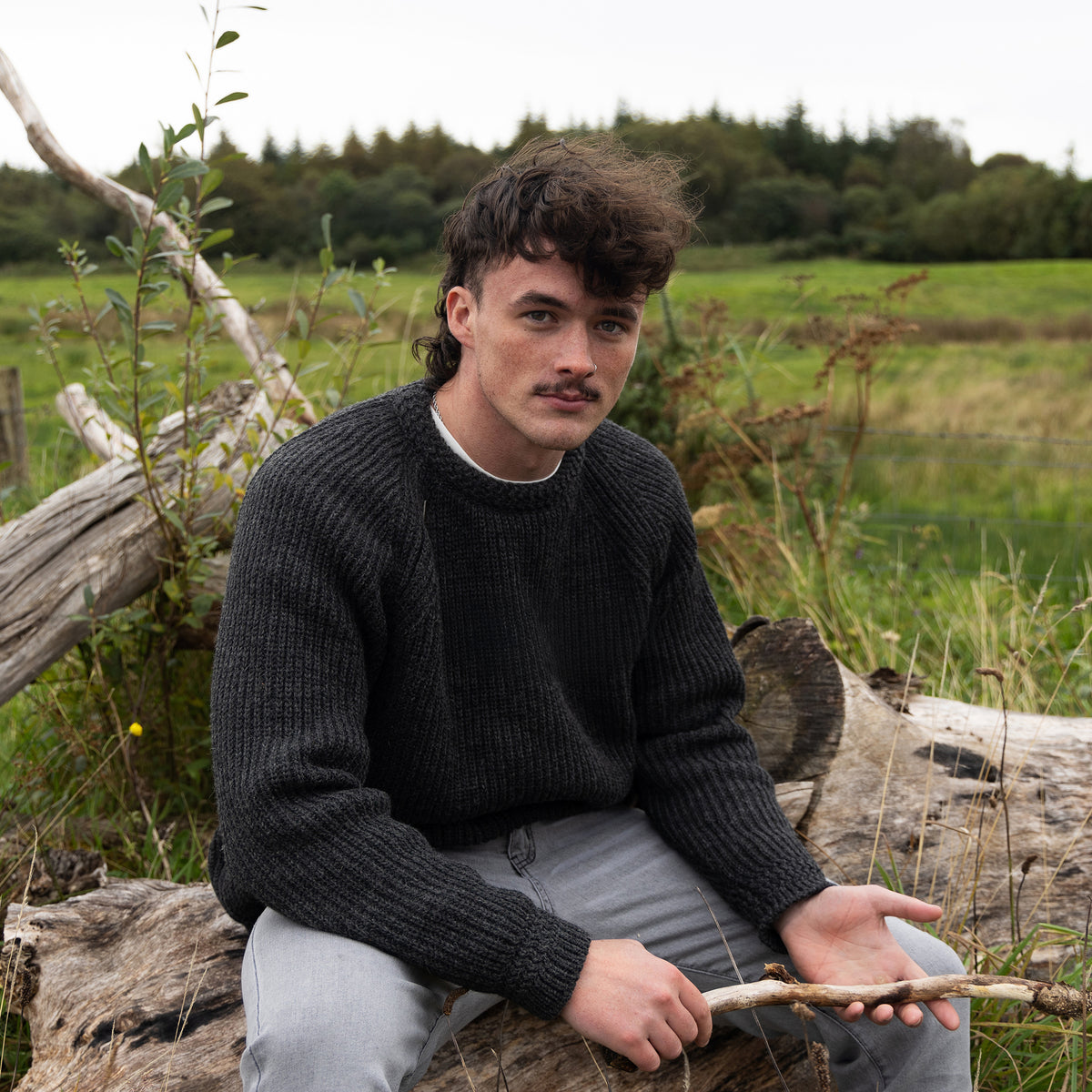 PK777CG MERINO WOOL FISHERMANS RIB OVERSIZE JUMPER CHARCOAL