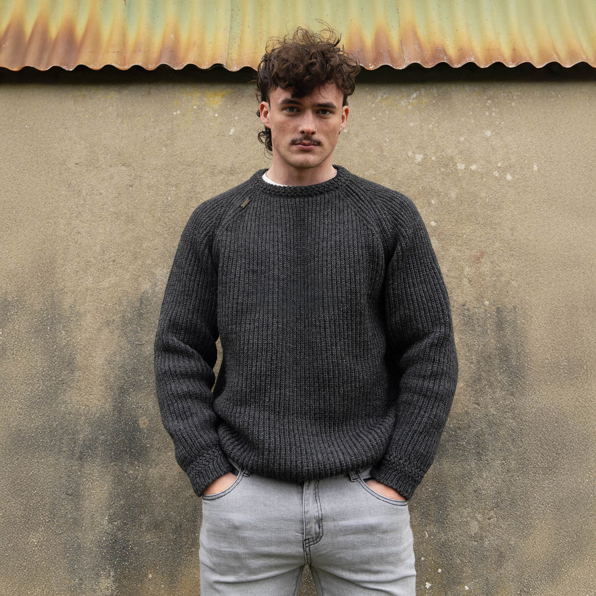 PK777CG MERINO WOOL FISHERMANS RIB OVERSIZE JUMPER CHARCOAL