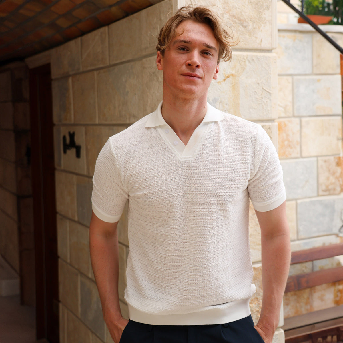 GC111O RETRO BOUCLE POLO SHIRT OFF WHITE
