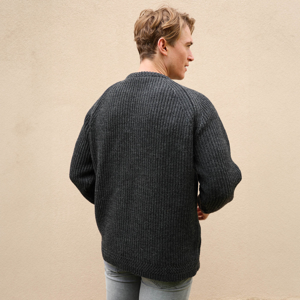 PK777CG MERINO WOOL FISHERMANS RIB OVERSIZE JUMPER CHARCOAL