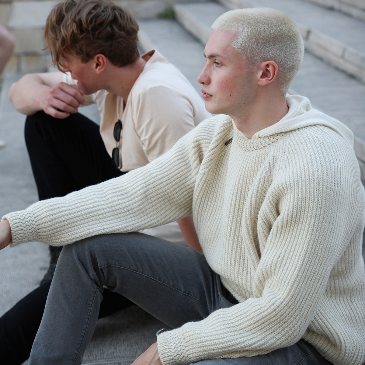 PK777C MERINO WOOL FISHERMANS RIB OVERSIZE JUMPER CREAM