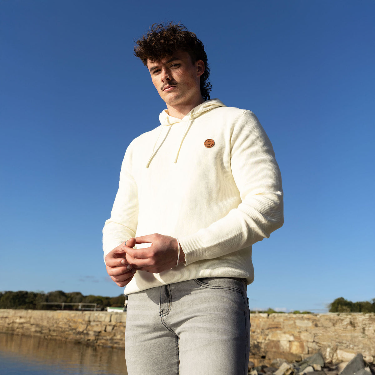 PB888C FINE KNIT COTTON HOODIE CREAM