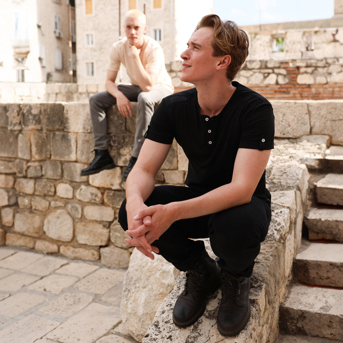 AW818B JERSEY HENLEY TEE BLACK